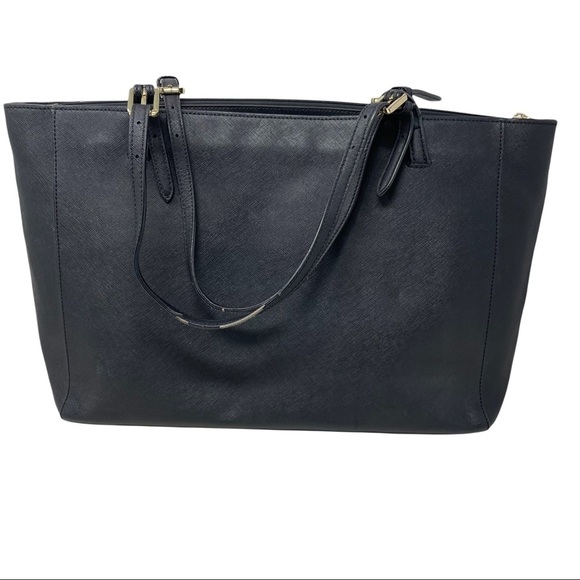 Tory Burch York Black Leather Large Buckle Tote - Picture 2 of 12